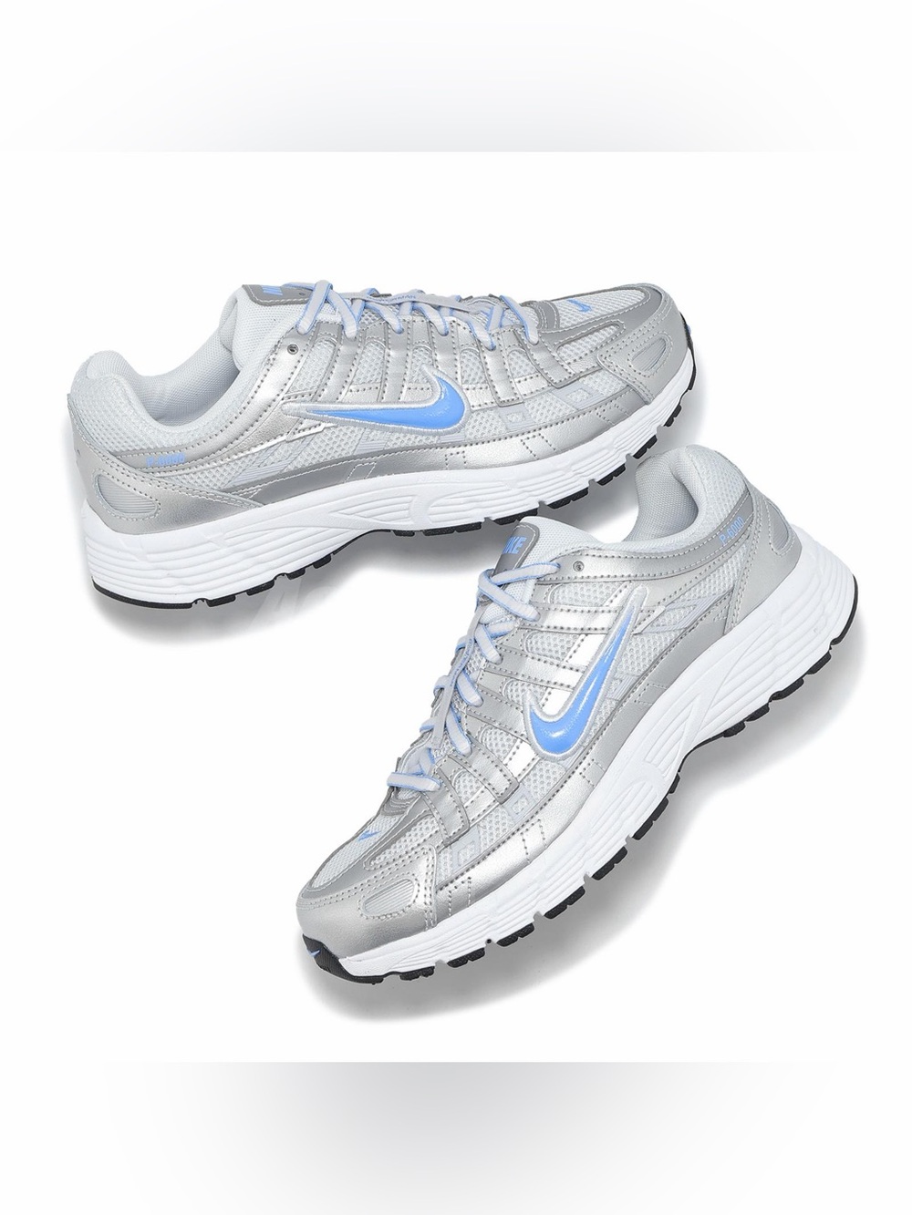 Nike Women Silver Athletic Sneakers with Light Blue Swoosh